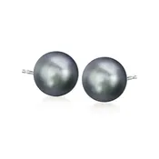 10-11mm Black Cultured Tahitian Pearl Stud Earrings in 14kt White Gold