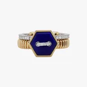 14KT White and Yellow Gold Blue Lapis Lazuli and Diamond Bezel Ring