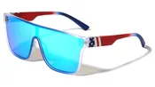 American Flag Flat Top Shield Sunglasses with One-Piece Lens and Bold Plastic Frame
