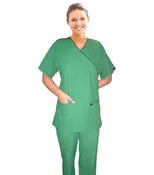 A_scrub Stretchable set 4 pocket solid ladies half sleeve mockwrap side with snap buttons with welt pocket (2 pocket top 2 pocket boot cut pant)