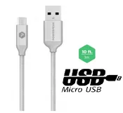 PowerPeak 10ft. Braided Nylon Metallic Micro USB Charge &amp; Sync Cable - Silver - Repairs Bay