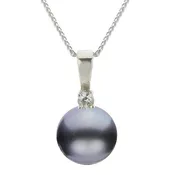 14K White Gold 9-10MM Tahitian Pearl with Diamond Accent Necklace