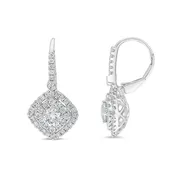 14K White Gold Cushion Diamond Double Earrings