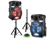 CLUB15 Rechargeable Pair of Wireless 15" Bluetooth LED Speaker Package with Wireless Mic & Party Light