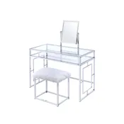 Carenze II - Vanity Set - White Faux Fur & Chrome