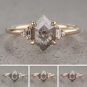 1.01 Carat Betty Salt and Pepper Hexagon Diamond Engagement Ring, Betty Setting