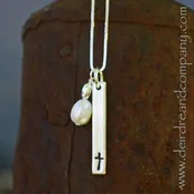 Cross & Pearl Bar Necklace in Silver