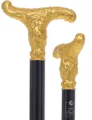 14K Gold Plate Antique Reproduction T Handle Walking Cane With Stamina Wood Shaft