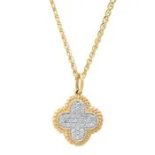 14K Two Tone White and Yellow Gold Clover Pendant