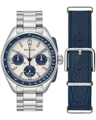 43mm Bulova 98K112 Lunar Pilot Blue & White Men's Quartz Wristwatch Chronograph