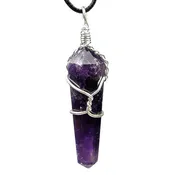 Amethyst Wire Wrapped Double Terminated Crystal Wand Pendant