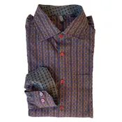 Long sleeve men's dress shirt (size S) in ochre black striped jacquard in cotton — kokovenice.com