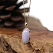 14K Gold Natural Lavender Burmese Jadeite Jade Cabochon Necklace