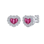 14K White Gold Heart Shaped Ruby and Diamond Halo Earrings
