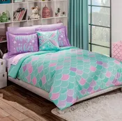 MERMAID SCALES TEENS KIDS GIRLS REVERSIBLE COMFORTER SET 4 PCS FULL SIZE 100% MICROFIBER