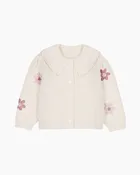 3D FLORAL EMBROIDERED COLLAR CARDIGAN