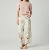 Gabriela Hearst Amoret Printed Linen Barrel-Leg Jeans Multi White Floral Size 24