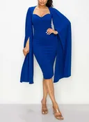 Cape Sleeve Royal Blue Midi Dress