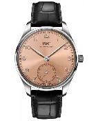 IWC Portugieser Automatic Pink Dial Black Leather Strap Men's Watch IW358313