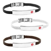 Medical Alert Braided Leather Bracelet-SEA8005C