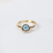 14K Aura Two Ring Set With Bezel Set London Blue Topaz