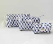 Block print floral Makeup Bag- Choose From 3 Sizes