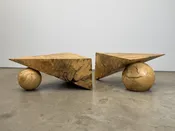 Pair of Solid Spalted Beech Tables by Howard Werner, 1988 — sputnik modern