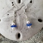 Fresh Water Pearls and Cobalt Blue Sea Glass Earrings on Sterling Wires
