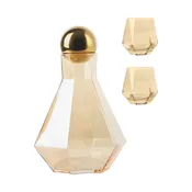 3-Piece Amber Tinted Glass Hexagonal Carafe Decanter And Drinking Glasses Set