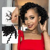 4 Packs $134| QVR Bouncy Curly Crochet Hair Natural Black Machine Made Feather Human Hair Extension