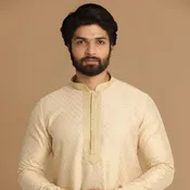 Beige Self Design Kurta Pajama