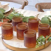 10 oz. Textured Hobnail Beaded Amber Rocks Drinking Glasses (Set of 6)