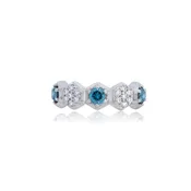 Blue and White Diamond Hexagon Flower Half Eternity Band