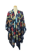 Anu by Natural Fashions Blue Jay Embroidered Wool Ruana