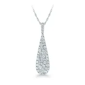 14K White Gold 1.10cttw Diamond Pave Tear Drop Pendant Necklace