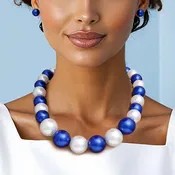 Blue & White Single Strand Chunky Pearl Necklace