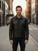Men’s Premium Black Leather Trucker Jacket