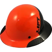 Actual Carbon Fiber Hard Hat - Full Brim Glossy Black and Hi-Viz Orange