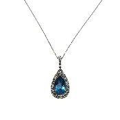 14K White Gold Pear Halo Blue Topaz and Diamond Necklace - HOUSEWARE THRIFT STORE