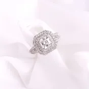 14K White Gold Asscher Cut Double Halo Engagement Ring 1.10ct H/VS2 GIA — Avior Jewelry