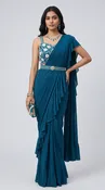 Blue Floral Blouse Drape Saree – Size L