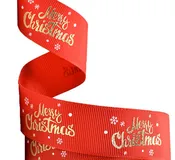 1" Gold Foil Merry Christmas Holiday Red Grosgrain Ribbon DIY Gift Wrap Bows