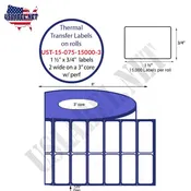 1.5'' x 0.75'' 2 wide Thermal Transfer/inkjet Labels 3 ''Core 8 ''OD.