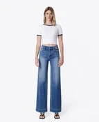 Aquarius - High Rise Trouser Fold Crease Wide Leg Jeans