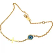 Bracelet- Gold chain with cross and eye-14K solid