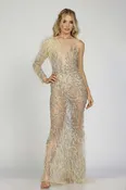 231GL0439 3/4 sleeve gold feathered dress