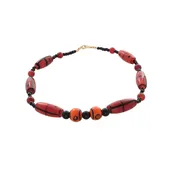 African Orange & Black Dzi Glass with Carnelian Beaded necklace