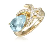 14K Aquamarine Diamond Starfish Ring