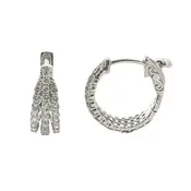 14K WHITE GOLD 3-ROW DIAMOND HUGGIE HOOP EARRINGS