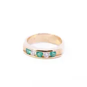 14k Yellow Gold Emerald &amp; Diamond Channel Band